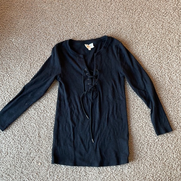Anthropologie Deletta V Neck Lace Up Henley black XS - Picture 2 of 4